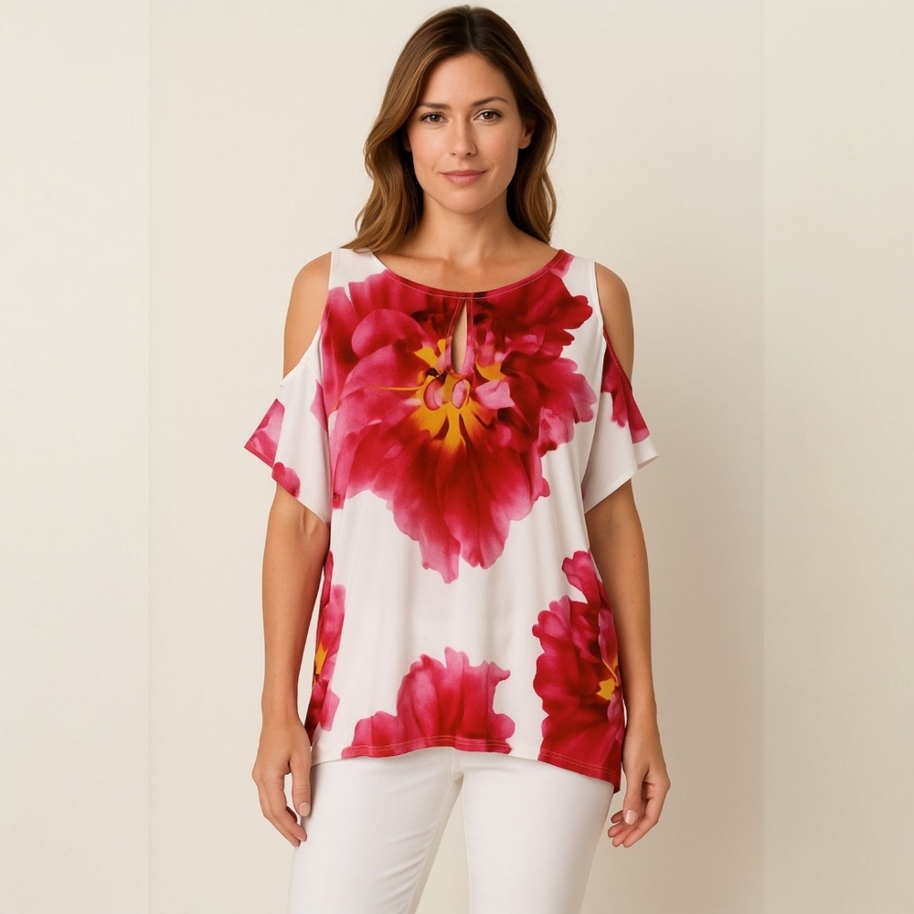 Boston Proper Women’s Floral Cold Shoulder Blouse Size Small